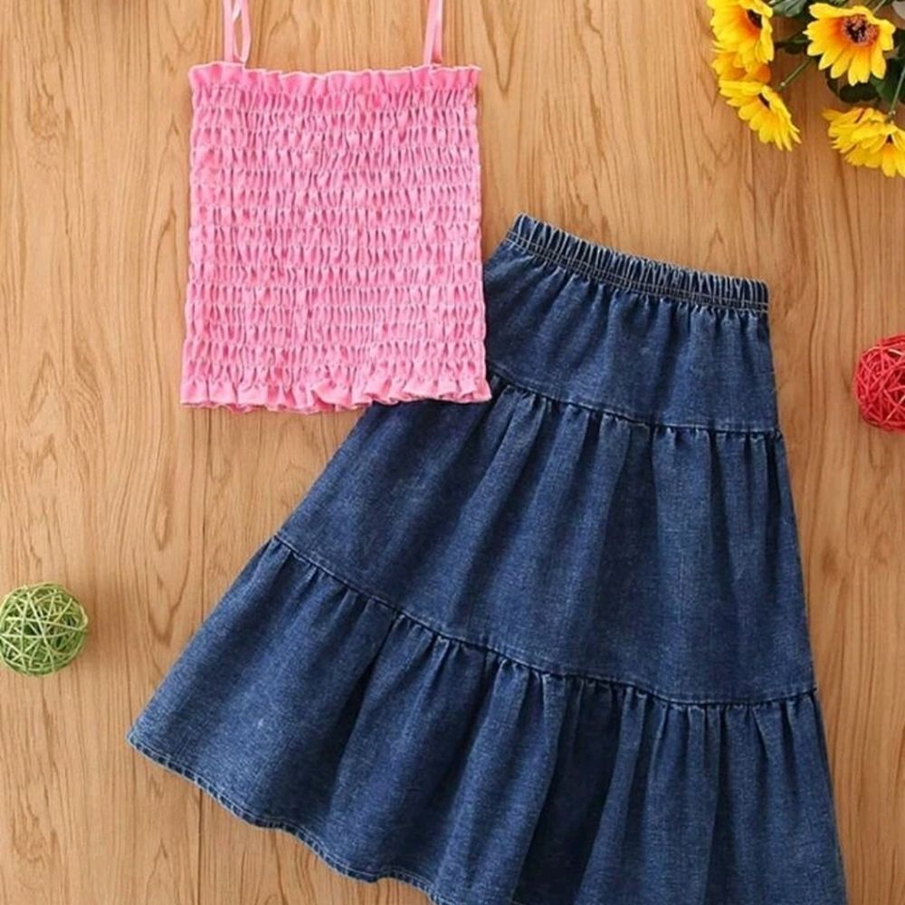 Toddler Girls Shirred Cami Top & Denim Sk